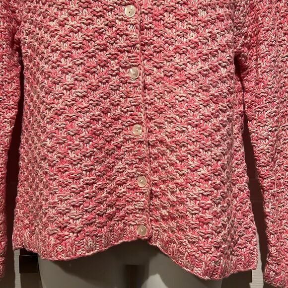 Talbots Pink/White Hand Knit‎ Cotton Cardigan Sweater Size M - Picture 3 of 10